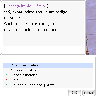 Menu do Mensageiro de Prêmios