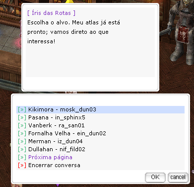 Menu da Íris com alvos e mapas de caçadas
