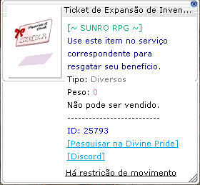 Descrição do Ticket de Expansão de Inventário, ID 25793