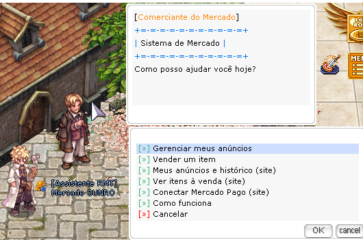 NPC Mercado SUNRO e seu menu de venda, anúncios e conexão Mercado Pago